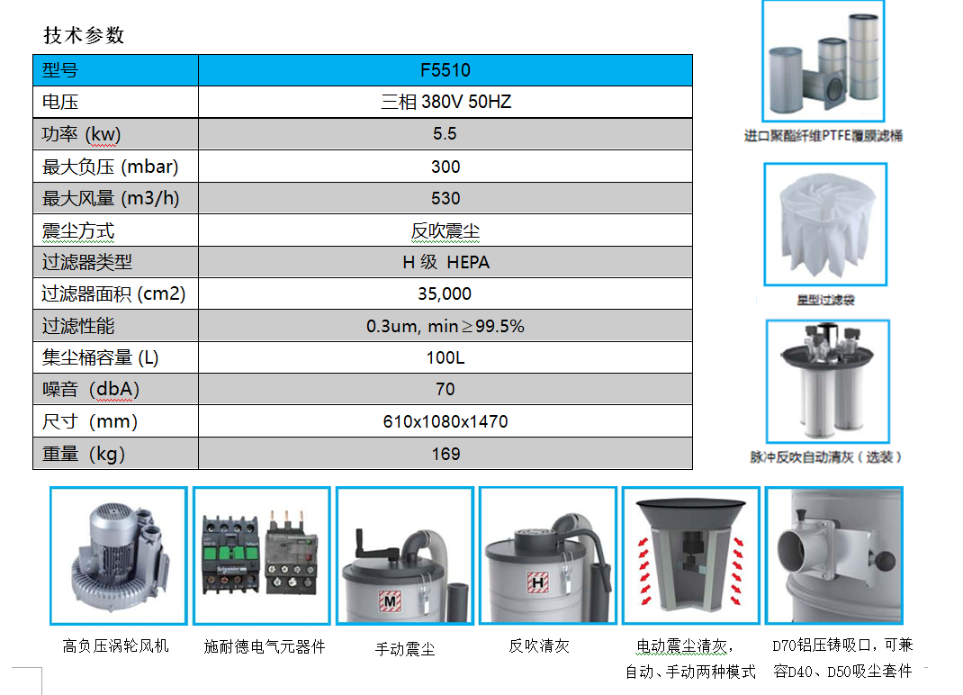 三相重型工业吸尘器技术参数